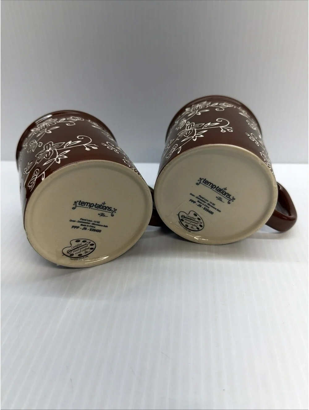 Temptations by Tea/Coffee Tara Mugs (Set of 2) 14 Oz Floral Lace Chocolate